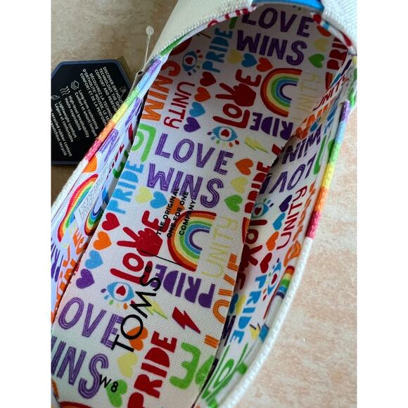 Celebrate Pride, Toms White Unity Rainbow Canvas Alpargata Loafer Flats W Size 6 - Picture 3 of 7